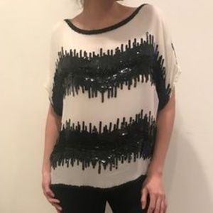 Renzo + Kai White & Black Beaded & Sequined Top M